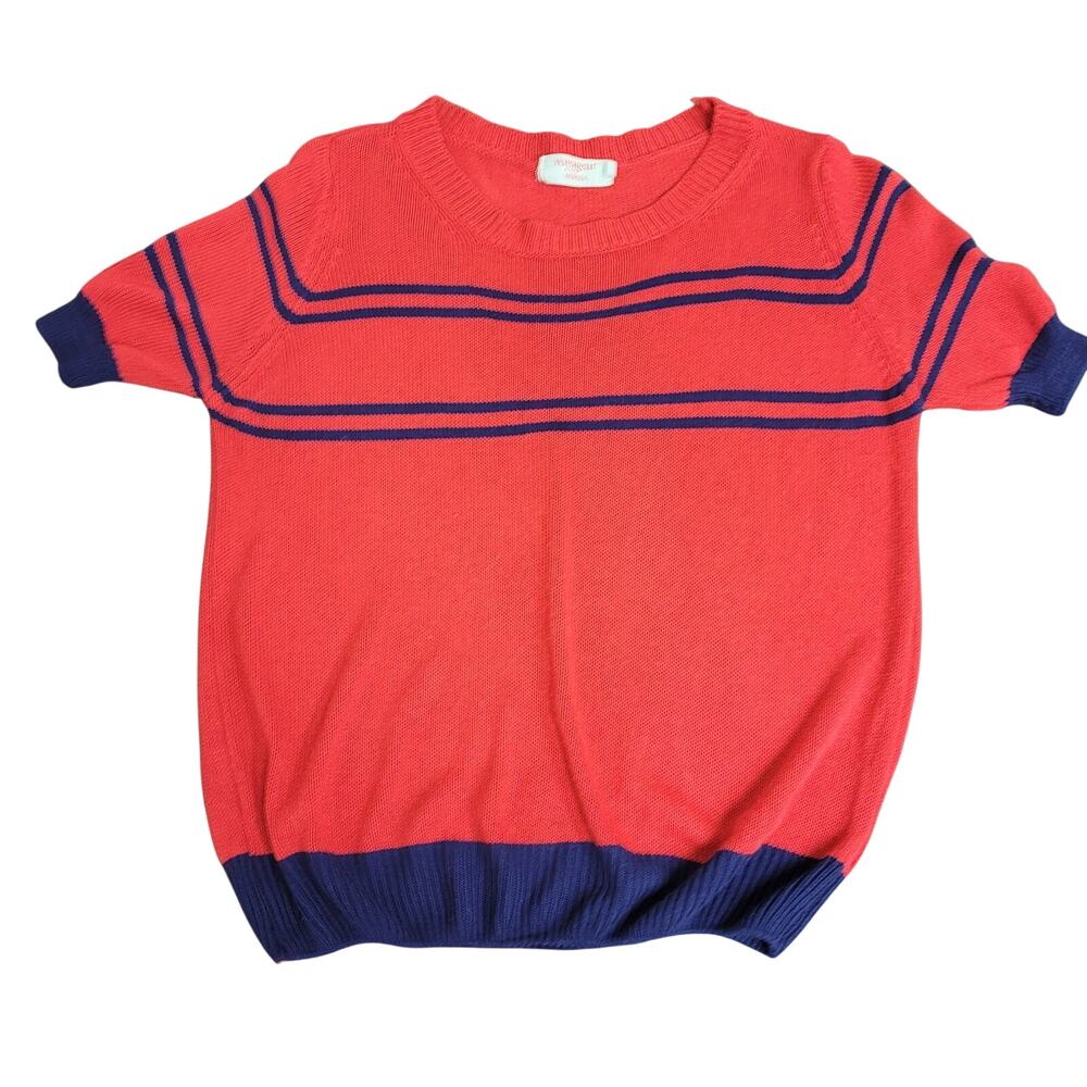 Voyageur Red Blue Striped Knit Top Size M Short Sleeve Preppy Retro Patriotic
